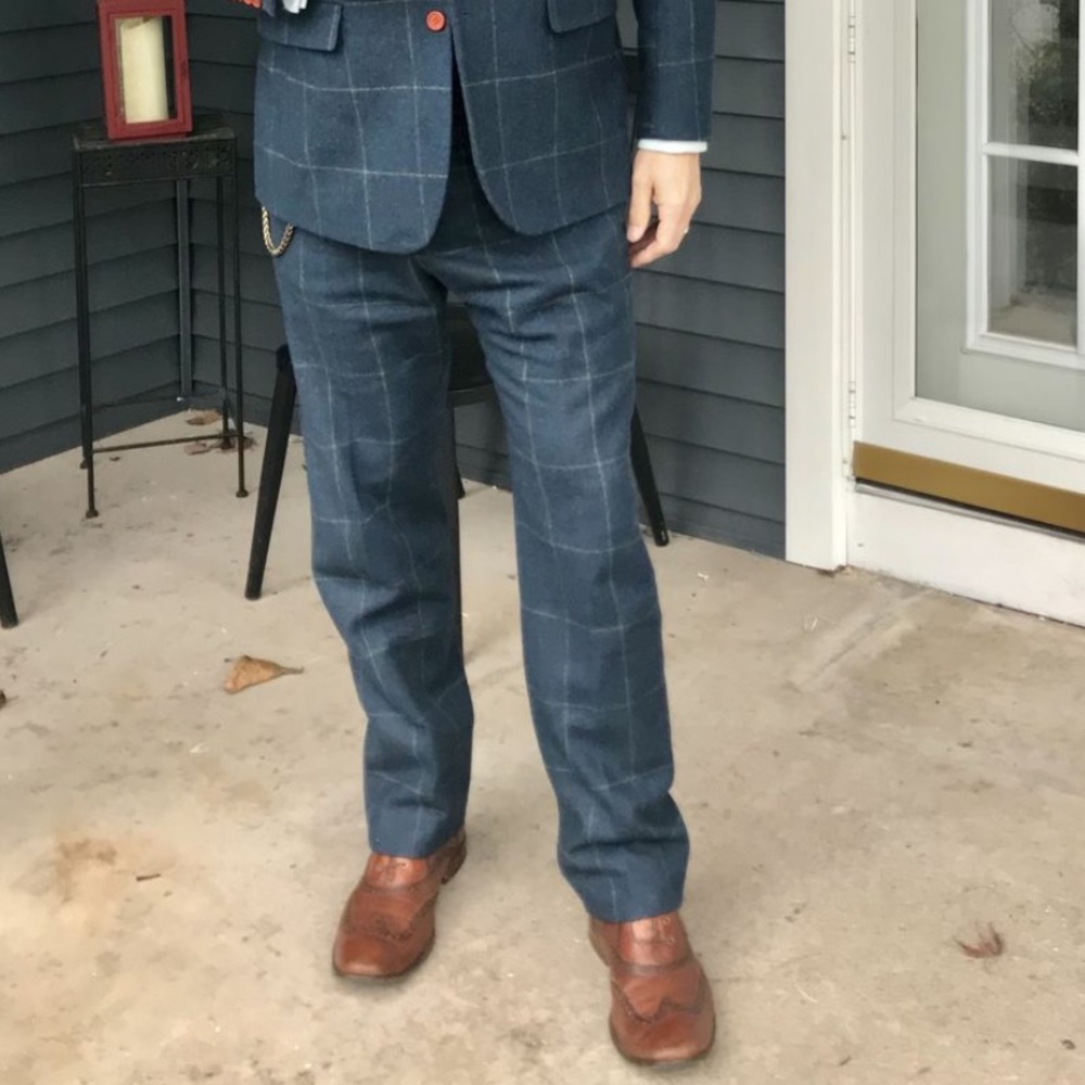 Retro Blue Check Tweed Trousers